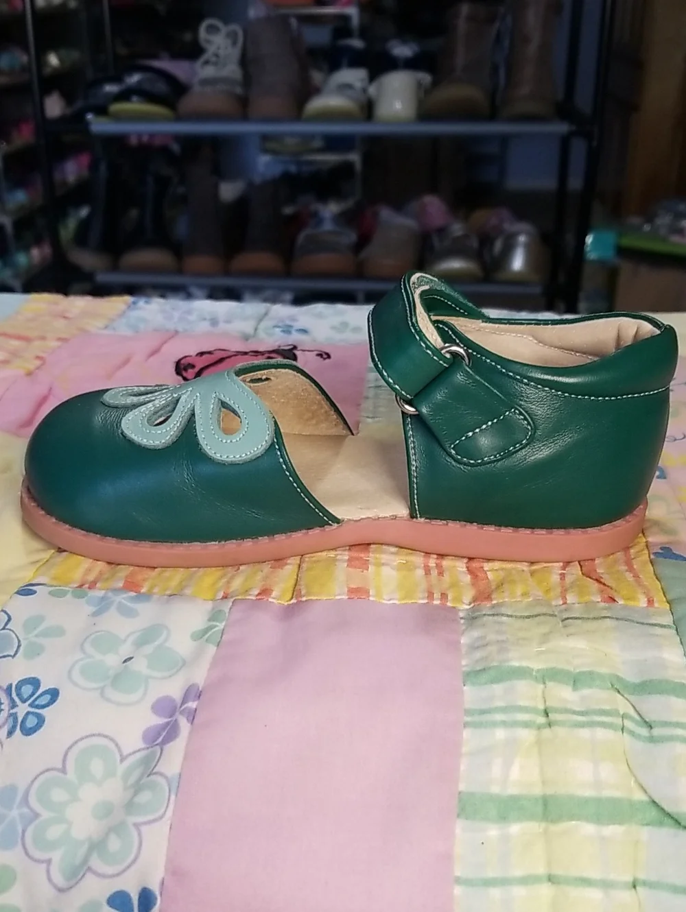 Matilda Jane Livie Luca Teal and Light Teal Leather Mary Jane Size 12 Petals